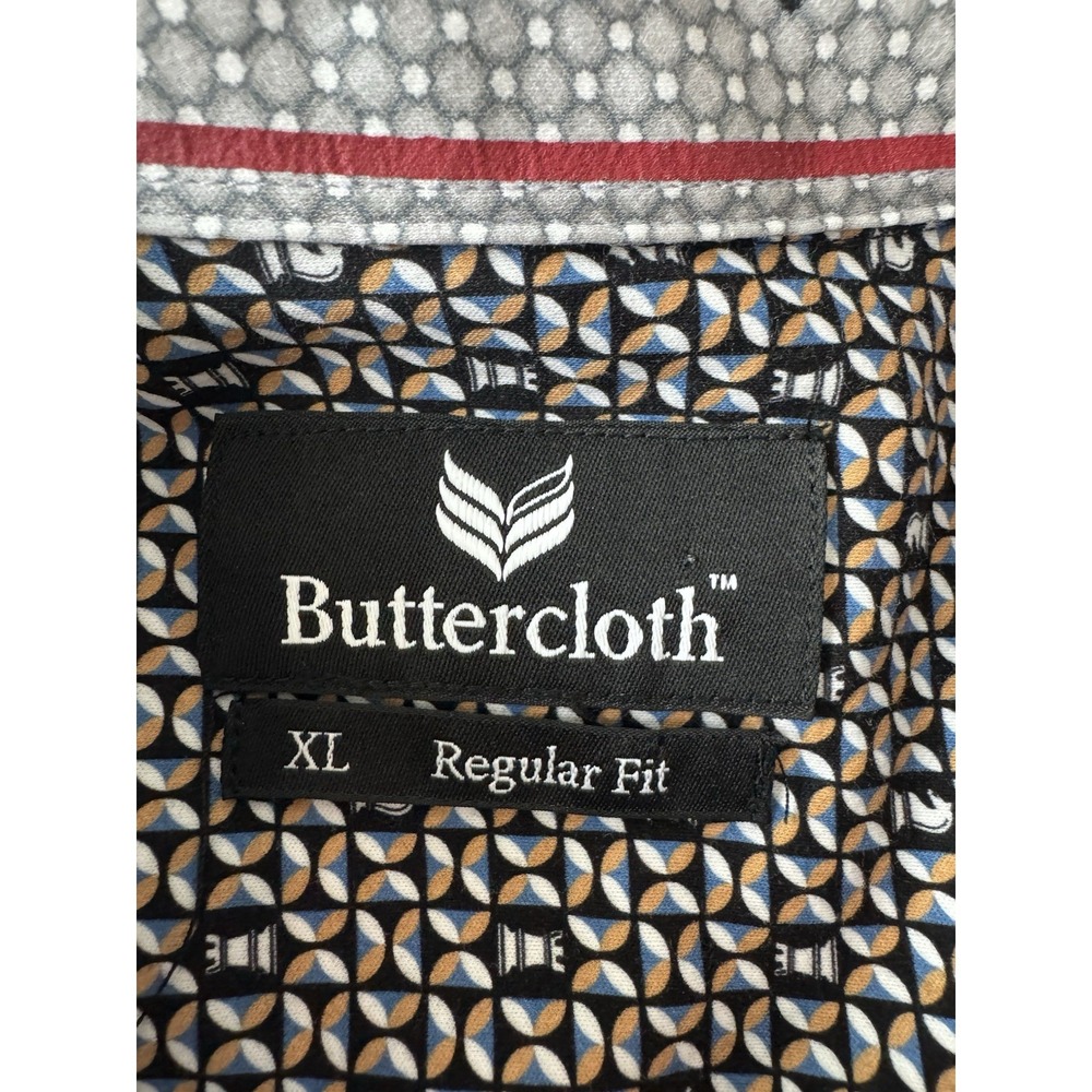 Buttercloth Men XL Button-Up Black Gold Shirt Geometric Chess Print Long Sleeve - Picture 7 of 12